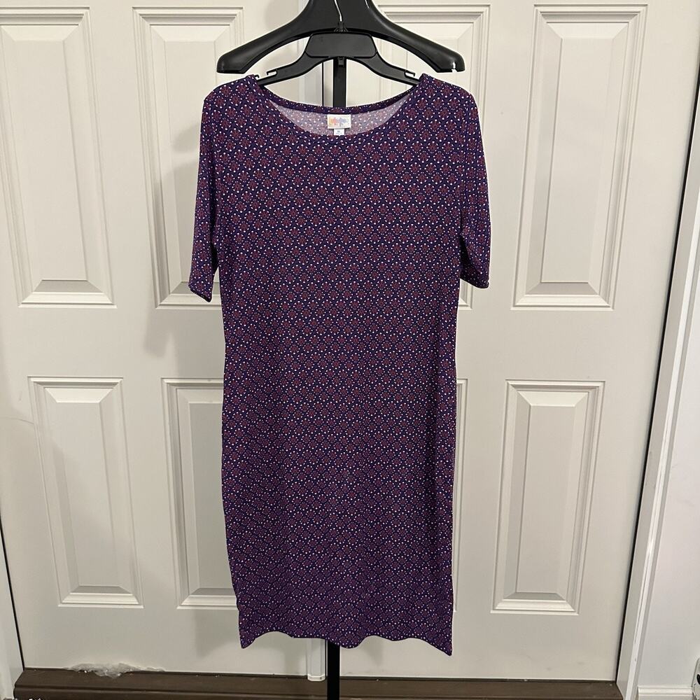 Lularoe Womens Size XL Sheath Dress Navy Round Neck Short Sleeve Midi Length